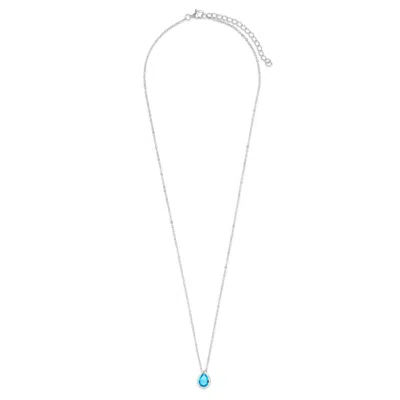 Evesaddiction Sterling Silver March Pear Cut Bezel Birthstone Necklace In Blue