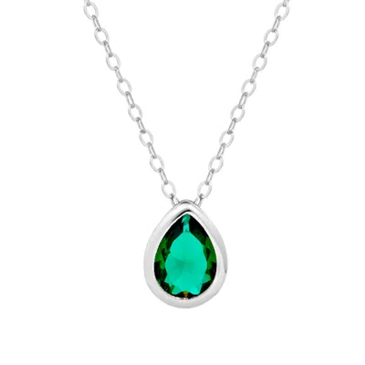 Evesaddiction Sterling Silver May Pear Cut Bezel Birthstone Necklace In Green