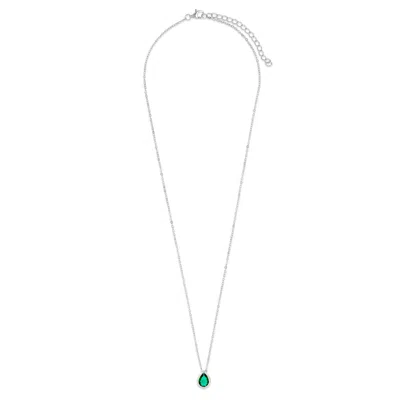 Evesaddiction Sterling Silver May Pear Cut Bezel Birthstone Necklace In Green