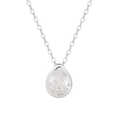 Evesaddiction Sterling Silver April Pear Cut Bezel Birthstone Necklace In White