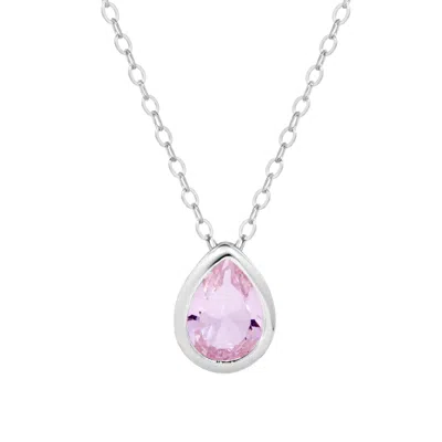 Evesaddiction Sterling Silver June Pear Cut Bezel Birthstone Necklace In Pink