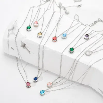 Evesaddiction Sterling Silver June Pear Cut Bezel Birthstone Necklace In Pink