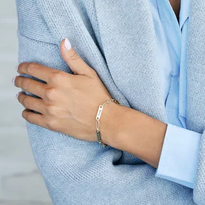 Evesaddiction Gold Plated Paperclip Chain Engravable Three Name Bar Bracelet In Gold