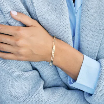 Evesaddiction Gold Plated Paperclip Chain Engravable Three Name Bar Bracelet In Gold