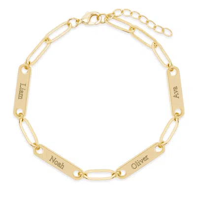 Evesaddiction Gold Plated Paperclip Chain Engravable Four Name Bar Bracelet In Gold