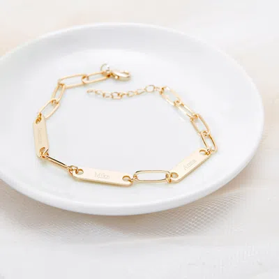 Evesaddiction Gold Plated Paperclip Chain Engravable Four Name Bar Bracelet In Gold