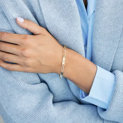 Evesaddiction Gold Plated Paperclip Chain Engravable Four Name Bar Bracelet In Gold