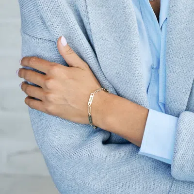 Evesaddiction Gold Plated Paperclip Chain Engravable Four Name Bar Bracelet In Gold