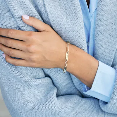 Evesaddiction Sterling Silver Paperclip Chain Engravable Four Name Bar Bracelet In Metallic