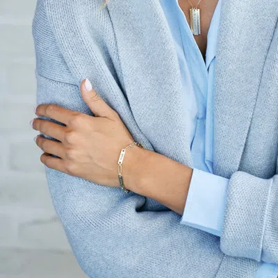 Evesaddiction Sterling Silver Paperclip Chain Engravable Four Name Bar Bracelet In Metallic