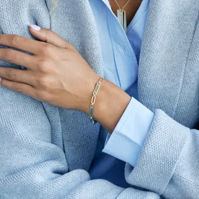 Evesaddiction Gold Plated Paperclip Chain Engravable Two Name Bar Bracelet In Gold