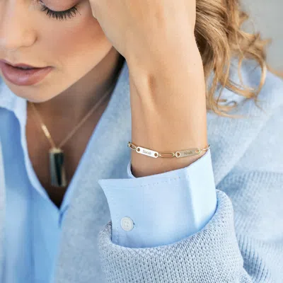 Evesaddiction Sterling Silver Paperclip Chain Engravable Two Name Bar Bracelet In Metallic