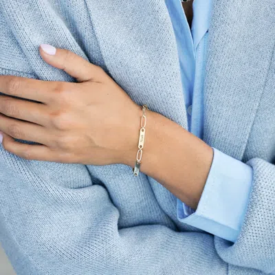 Evesaddiction Sterling Silver Paperclip Chain Engravable Two Name Bar Bracelet In Metallic