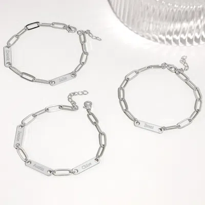 Evesaddiction Sterling Silver Paperclip Chain Engravable Two Name Bar Bracelet In Metallic