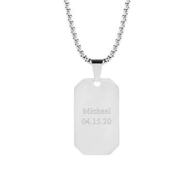 Evesaddiction Men's Engravable Rectangle Stainless Steel Dog Tag Pendant In Metallic