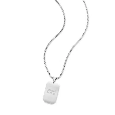 Evesaddiction Men's Engravable Rectangle Stainless Steel Dog Tag Pendant In Metallic