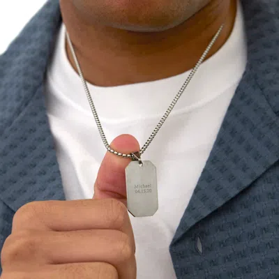 Evesaddiction Men's Engravable Rectangle Stainless Steel Dog Tag Pendant In Metallic
