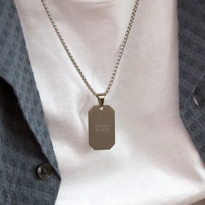 Evesaddiction Men's Engravable Rectangle Stainless Steel Dog Tag Pendant In Metallic