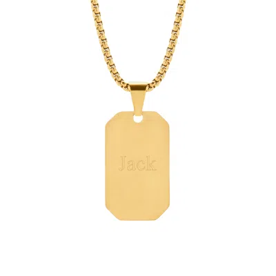 Evesaddiction Men's Rectangle Engravable Gold Plated Stainless Steel Dog Tag Pendant In Gold