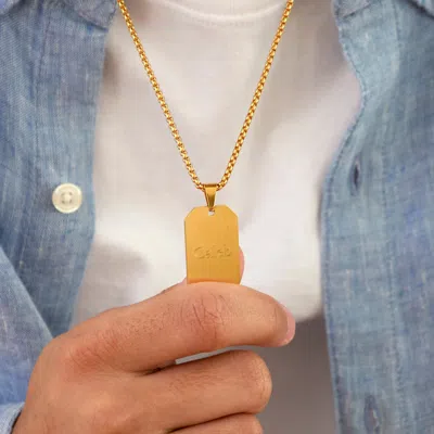 Evesaddiction Men's Rectangle Engravable Gold Plated Stainless Steel Dog Tag Pendant In Gold