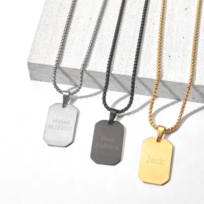 Evesaddiction Men's Rectangle Engravable Gold Plated Stainless Steel Dog Tag Pendant In Gold