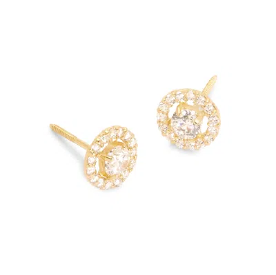 Evesaddiction 14k Gold Round Halo Cz Stud Earrings In Gold