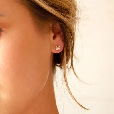 Evesaddiction 14k Gold Round Halo Cz Stud Earrings In Gold