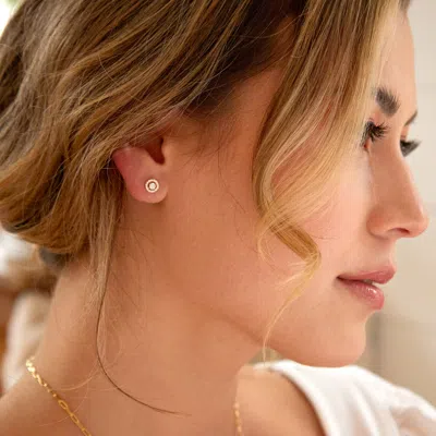 Evesaddiction 14k Gold Round Halo Cz Stud Earrings In Gold