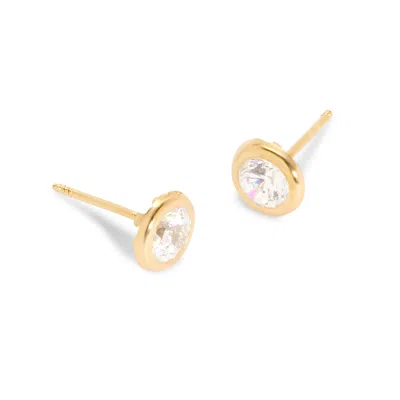 Evesaddiction 14k Gold Round Bezel Cz 5mm Stud Earrings In Gold