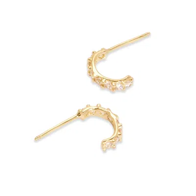Evesaddiction 14k Gold Half Cz Hoop Earrings In Gold