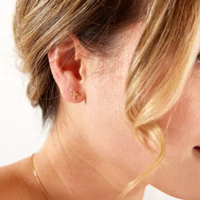 Evesaddiction 14k Gold Cross Stud Earrings In Gold