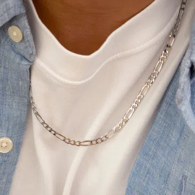 Evesaddiction Men's Sterling Silver Figaro Chain Necklace In Silver