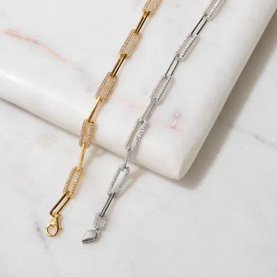 Evesaddiction Gold Cz Paperclip Chain Bracelet In Gold