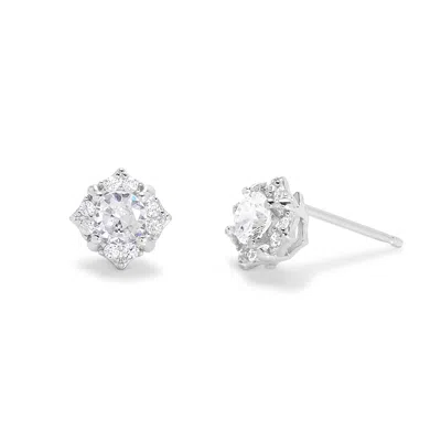 Evesaddiction Sterling Silver Cz Floral Stud Earrings In White