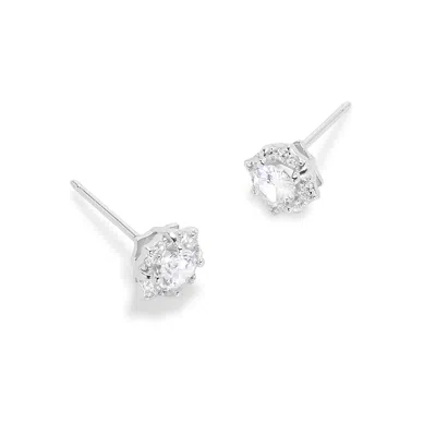 Evesaddiction Sterling Silver Cz Floral Stud Earrings In White