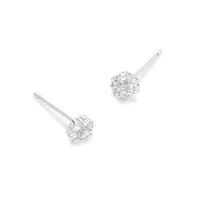 Evesaddiction Sterling Silver Baguette Cz Flower Stud Earrings In Silver