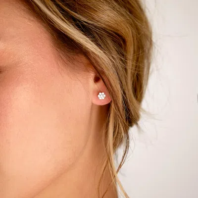 Evesaddiction Sterling Silver Baguette Cz Flower Stud Earrings In Silver