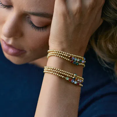 Evesaddiction Six Stone Bezel Set Gold Birthstone Bead Bracelet In Gold