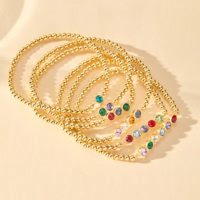 Evesaddiction Six Stone Bezel Set Gold Birthstone Bead Bracelet In Gold