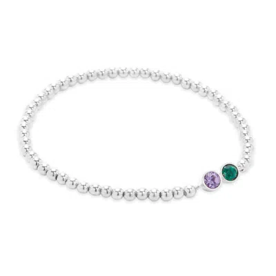 Evesaddiction Two Stone Bezel Set Birthstone Bead Bracelet In Silver