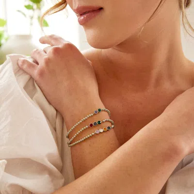 Evesaddiction Two Stone Bezel Set Birthstone Bead Bracelet In Silver