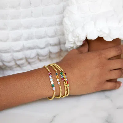 Evesaddiction Custom Gold Bezel Birthstone Bead Bracelet In Gold