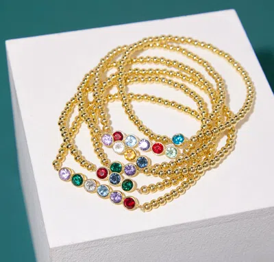 Evesaddiction Custom Gold Bezel Birthstone Bead Bracelet In Gold