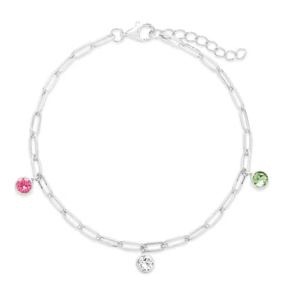 Evesaddiction Custom Paperclip Chain Birthstone Charm Bracelet - Silver / 3