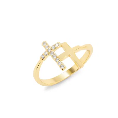 Evesaddiction Gold Plated Cz Double Cross Ring In Gold