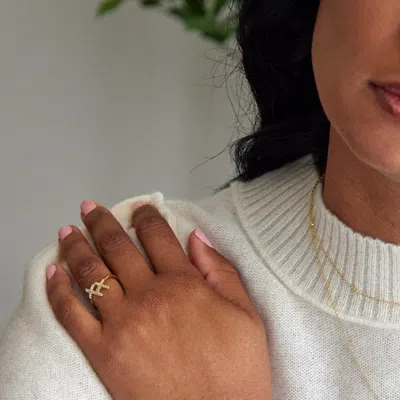 Evesaddiction Gold Plated Cz Double Cross Ring In Gold