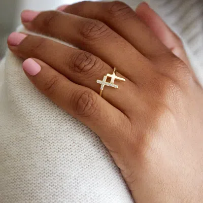 Evesaddiction Gold Plated Cz Double Cross Ring In Gold