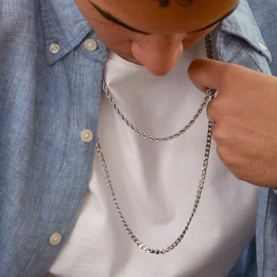 Evesaddiction Men's Stainless Steel Cuban And Rope Chain Double Row Necklace In Metallic