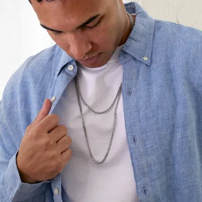 Evesaddiction Men's Stainless Steel Cuban And Rope Chain Double Row Necklace In Metallic