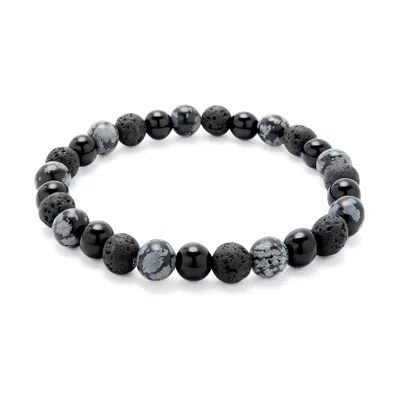 Evesaddiction Men's Black Lava And Gray Agate Beaded Bracelet In Black